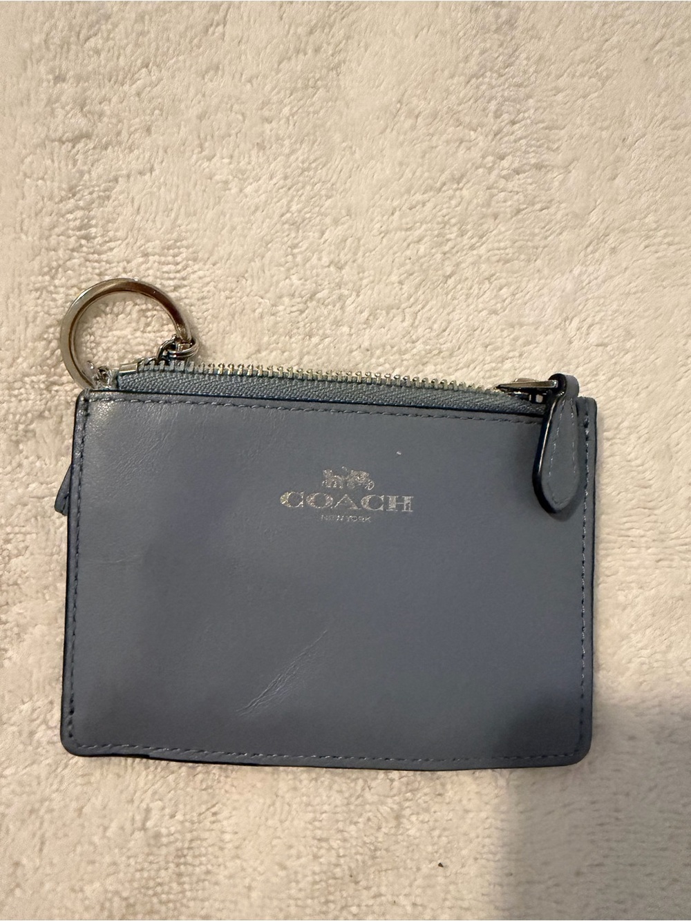 Coach Slate Blue Leather Zip Card Case with Keyring